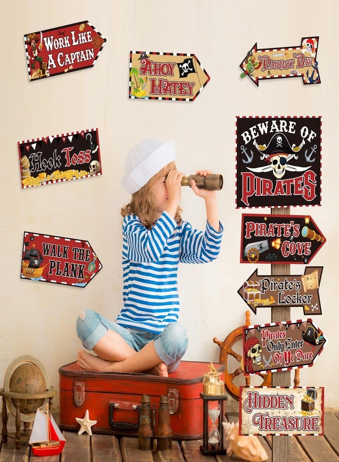 Abilat 20 Pcs Pirate Party Signs Decorations Beware of Pirates Party Directional Signs Pirate Themed Birthday Supplies for Photo Booth Props Door Wall Yard Decor - Image 5
